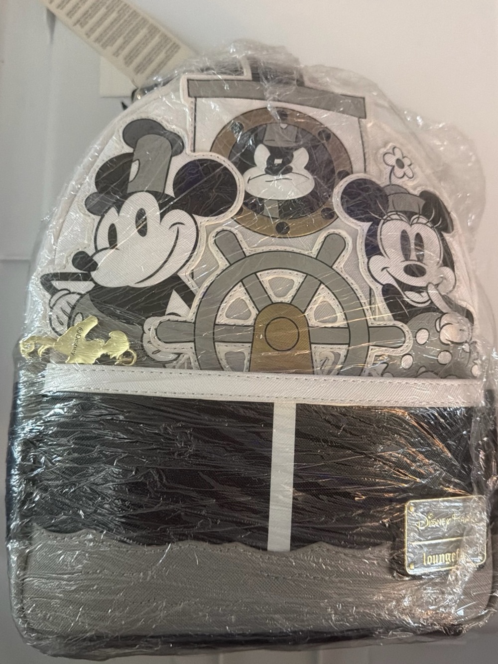 Loungefly Mickey & Minnie Nautical Kids Backpack - Black, White & Gold
